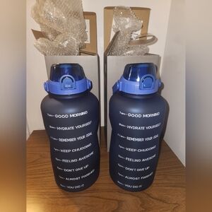 Set Of TWO 128 oz Motivational Water Bottles With Straw & Handle, Blue BNIB